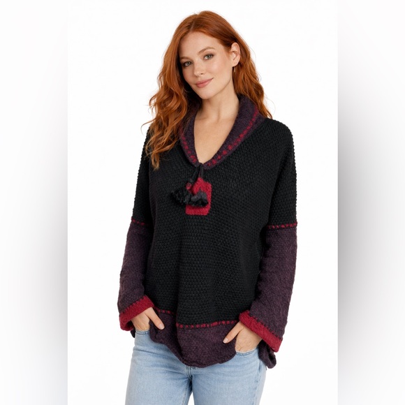 Little Journeys Chicago Sweaters - Little Journeys Boho Knit Sweater Tassel Neck Black Burgundy Pullover